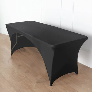 Elegant and Versatile: 8ft Black Open Back Stretch Spandex Table Cover
