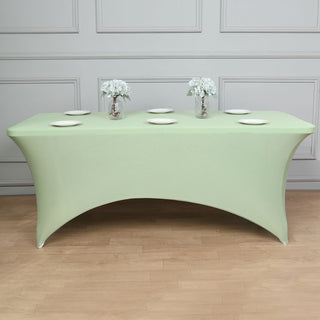 Add Elegance to Your Event with the 8ft Sage Green Spandex Stretch Fitted Rectangular Tablecloth