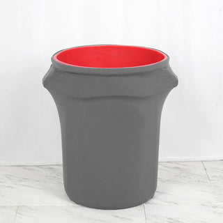 Charcoal Gray Stretch Spandex Round Trash Bin Container Cover