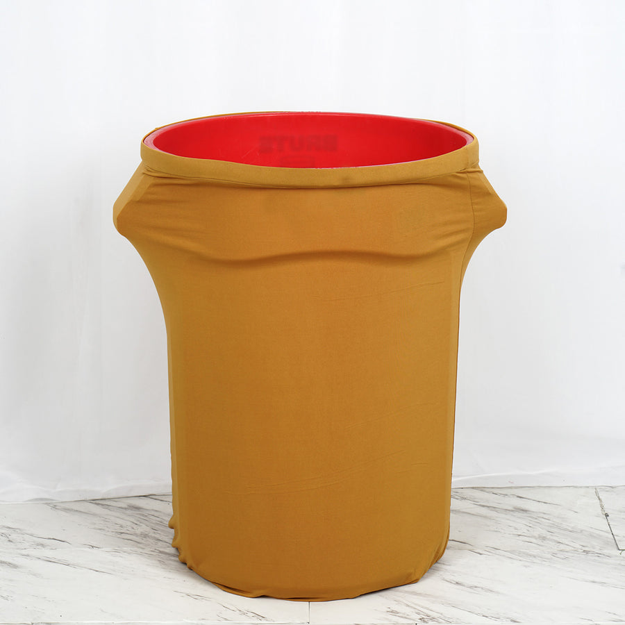 41-50 Gallons Gold Stretch Spandex Round Trash Bin Container Cover