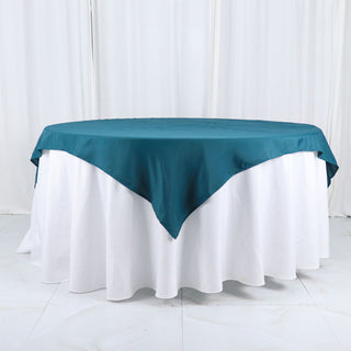 Elevate Your Event Decor with the Peacock Teal Polyester Square Table Overlay