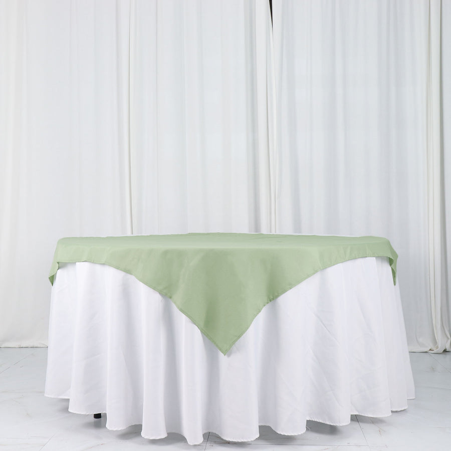 54Inch Sage Green Square Polyester Tablecloth Overlay, Washable Table Linen Overlay.