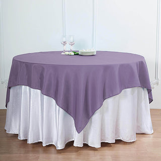 Create a Luxurious Atmosphere with the 70"x70" Violet Amethyst Square Seamless Polyester Table Overlay