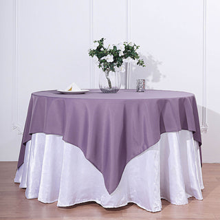 Add Elegance to Your Event with the 70"x70" Violet Amethyst Square Seamless Polyester Table Overlay
