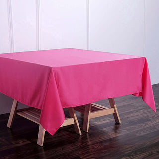 Add a Pop of Color to Your Events with the Fuchsia Square Polyester Tablecloth Add a Pop of Color to Your Events with the Fuchsia Square Polyester Tablecloth