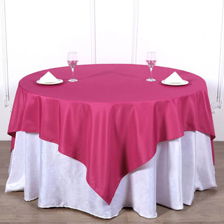 Create a Vibrant and Memorable Event with the Fuchsia Square Seamless Polyester Table Overlay