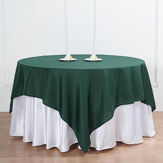 Elevate Your Event Decor with the 70"x70" Hunter Emerald Green Square Seamless Polyester Table Overlay