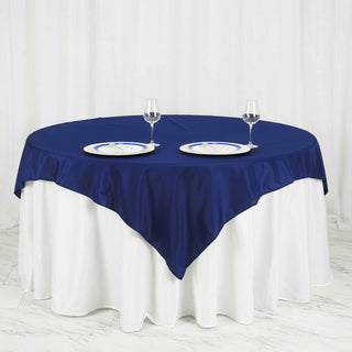 Elevate Your Event Decor with the Navy Blue Square Seamless Polyester Table Overlay