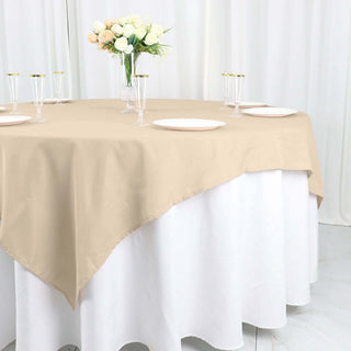 Create a Chic and Sophisticated Atmosphere with the 70"x70" Nude Polyester Square Table Overlay Create a Chic and Sophisticated Atmosphere with the 70"x70" Nude Polyester Square Table Overlay