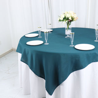 Create a Stunning Table Setting with the Peacock Teal Seamless Polyester Square Table Overlay