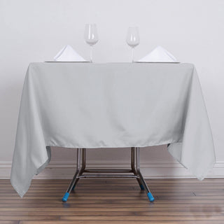 Create a Stunning Table Setting with the Silver Square Seamless Polyester Table Overlay