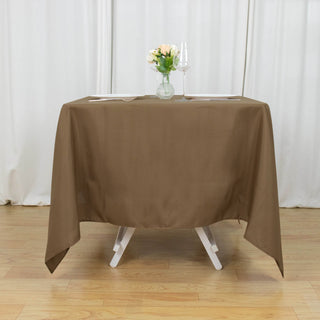 Elevate Your Event Decor with the Taupe 70"x70" Seamless Polyester Square Tablecloth