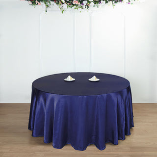Navy Blue Seamless Satin Round Tablecloth