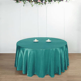 Enhance Your Event with the Stunning Turquoise Satin Round Tablecloth