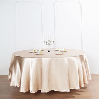 Beige Seamless Satin Round Tablecloth for Elegant Event Decor