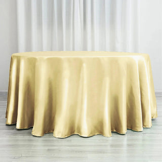 Create a Memorable Event with the 120" Champagne Seamless Satin Round Tablecloth