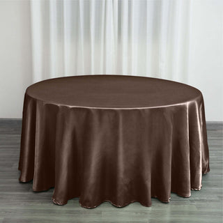 Elevate Your Event Decor with the 120" Chocolate Seamless Satin Round Tablecloth Elevate Your Event Decor with the 120" Chocolate Seamless Satin Round Tablecloth