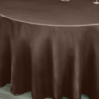 Versatile and Elegant: The 120" Chocolate Seamless Satin Round Tablecloth Versatile and Elegant: The 120" Chocolate Seamless Satin Round Tablecloth