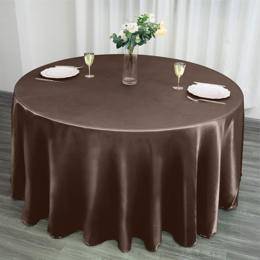 120 inch Chocolate Satin Round Tablecloth
