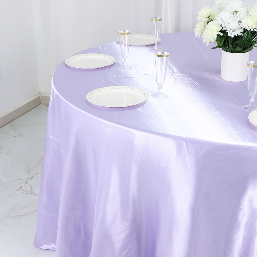 120inch Lavender Lilac Seamless Satin Round Tablecloth
