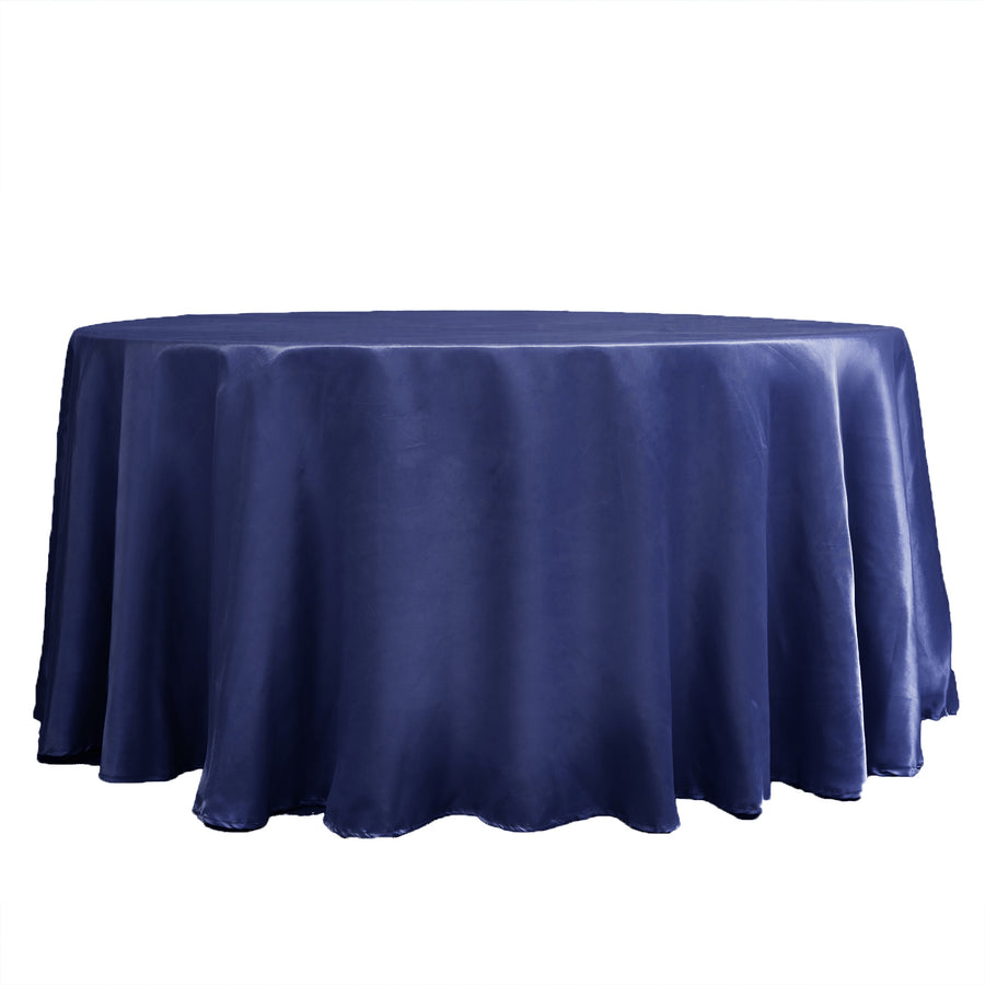 120 inch Navy Blue Satin Round Tablecloth