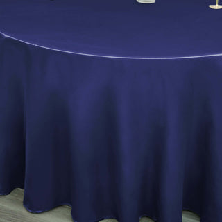 Enhance Your Event Decor with the Navy Blue Seamless Satin Round Tablecloth Enhance Your Event Decor with the Navy Blue Seamless Satin Round Tablecloth