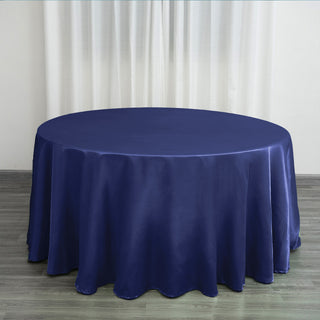 Navy Blue Seamless Satin Round Tablecloth - Add Elegance to Your Event Decor