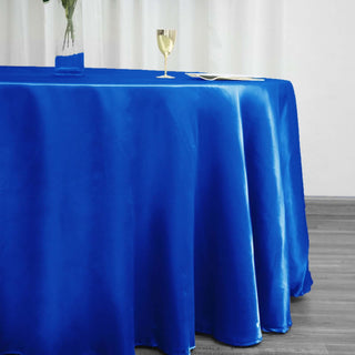 Add a Touch of Elegance with the Royal Blue Satin Round Tablecloth Add a Touch of Elegance with the Royal Blue Satin Round Tablecloth