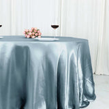 132inch Dusty Blue Seamless Satin Round Tablecloth
