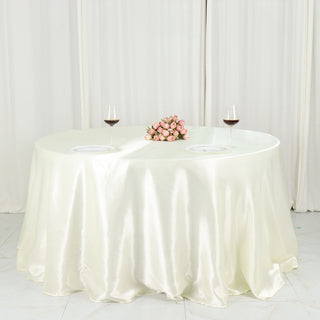 132" Ivory Seamless Satin Round Tablecloth