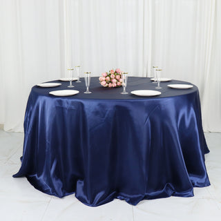 Navy Blue Seamless Satin Round Tablecloth