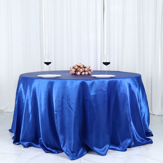 132" Royal Blue Seamless Satin Round Tablecloth