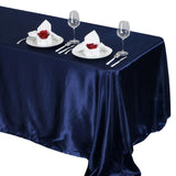 90x132Inch Navy Blue Satin Seamless Rectangular Tablecloth
