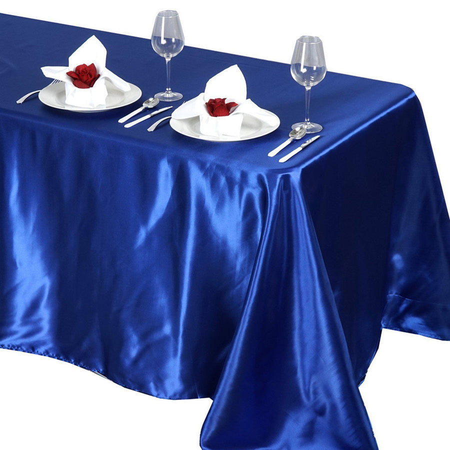 90x132Inch Royal Blue Satin Seamless Rectangular Tablecloth