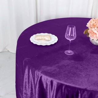 Experience the Luxurious Charm of the 120" Purple Velvet Round Tablecloth Experience the Luxurious Charm of the 120" Purple Velvet Round Tablecloth
