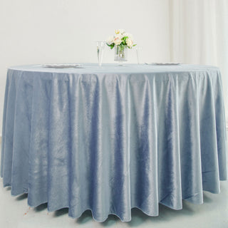 Elevate Your Event with the 120" Dusty Blue Velvet Tablecloth