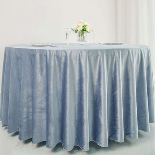 Elevate Your Event with the 120" Dusty Blue Velvet Tablecloth Elevate Your Event with the 120" Dusty Blue Velvet Tablecloth