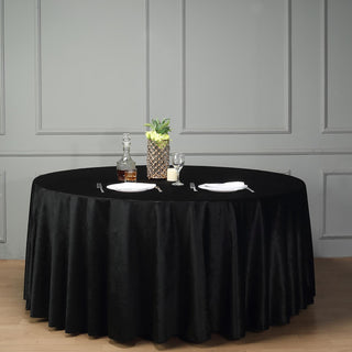Elevate Your Event Decor with the 120" Black Seamless Premium Velvet Round Tablecloth
