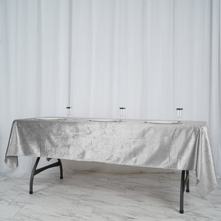 Elevate Your Table Decor with the Silver Seamless Premium Velvet Tablecloth