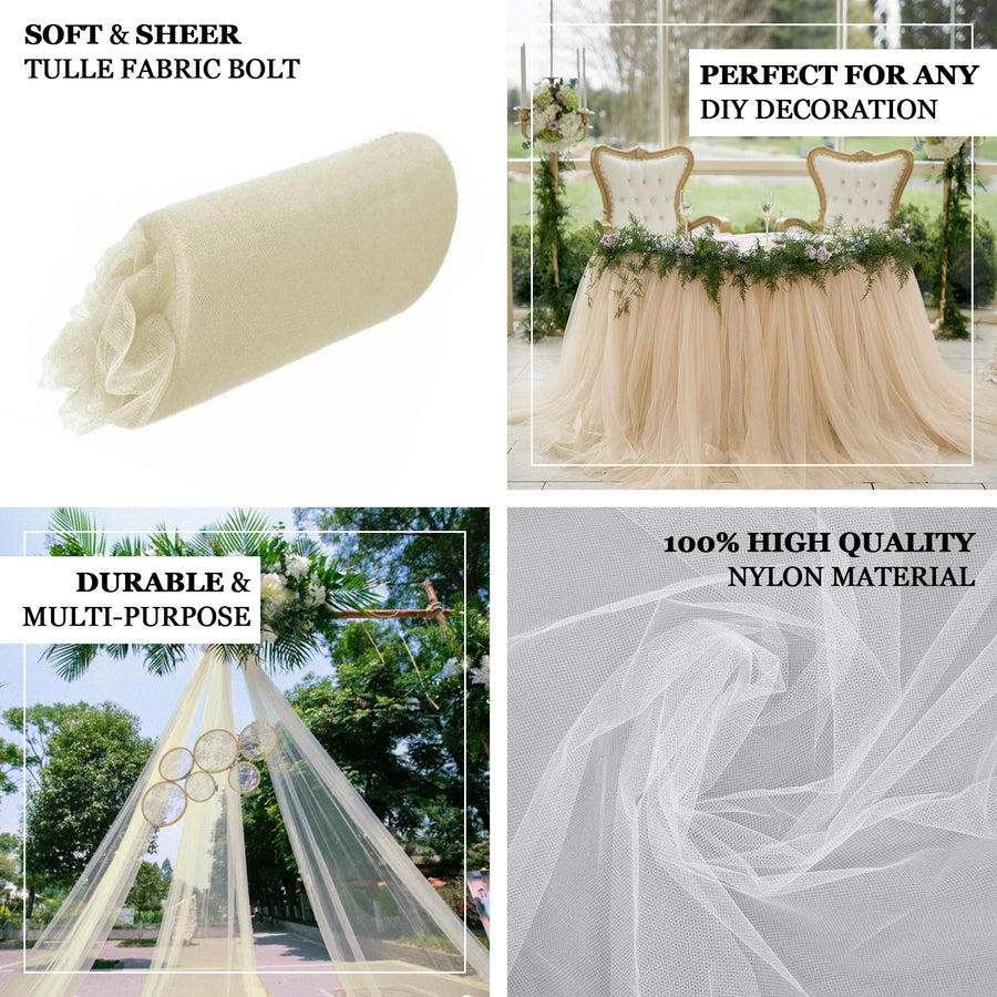 18inches x100 Yards Beige Tulle Fabric Bolt, Sheer Fabric Spool Roll For Crafts