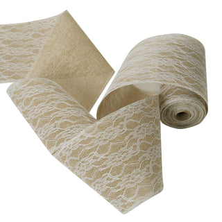Natural Jute Burlap Ribbon with Lace Overlay - Perfect for Rustic Wedding Decor