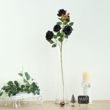 2 Bouquets 33" Tall Black Artificial Silk Rose Flower Bush Stems