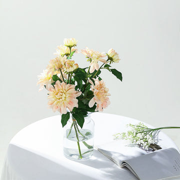 30" Tall Blush Cream Artificial Dahlia Silk Flower Stems, Faux Floral Spray