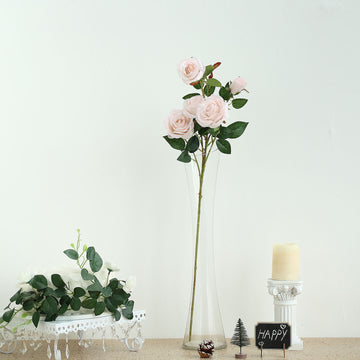 2 Bouquets 33" Tall Blush Artificial Silk Long Stem Rose Bush