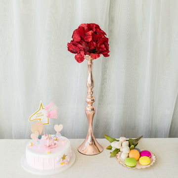 2 Pack 19" Tall Blush Rose Gold Metal Flower Vase, Candle Holder Set - Reversible