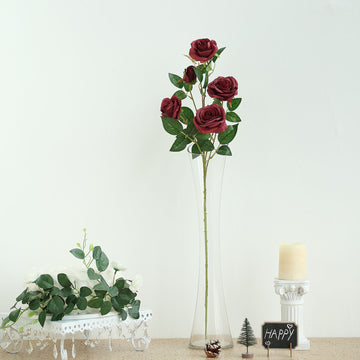 2 Bouquets 33" Tall Burgundy Artificial Silk Rose Flower Bush Stems