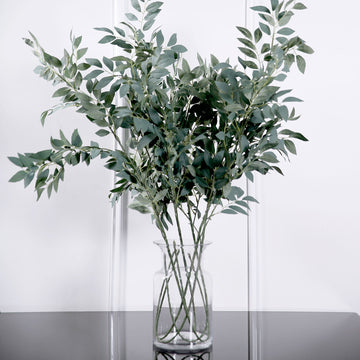 2 Bushes 42" Tall Frosted Green Artificial Silk Beech Leaf Branches, Faux Plant Stem Vase Fillers