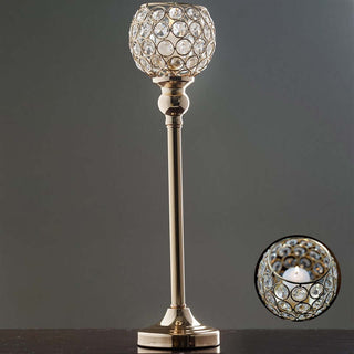 Add Elegance to Your Event with the 16" Tall Gold Crystal Votive Pillar Candle Holder Add Elegance to Your Event with the 16" Tall Gold Crystal Votive Pillar Candle Holder