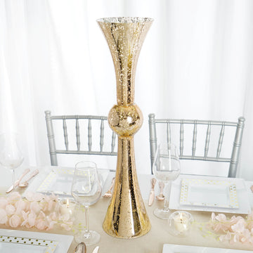 2 Pack 24" Tall Gold Mercury Reversible Latour Trumpet Glass Vases