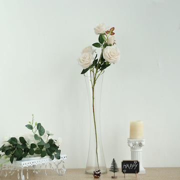 2 Bouquets 33" Tall Ivory Artificial Silk Rose Flower Bush Stems